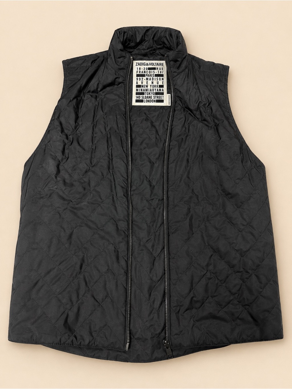 Zadig & Voltaire Black Quilted Vest with Stand Collar